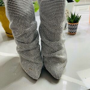 by the way. Black and White Houndstooth Heeled Boots
